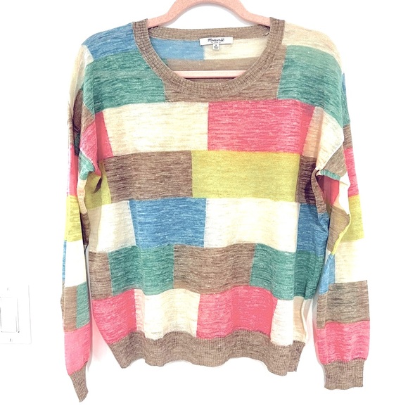 Madewell Sweaters - Madewell Linen Blend Colorblock Sweater Women’s Size S